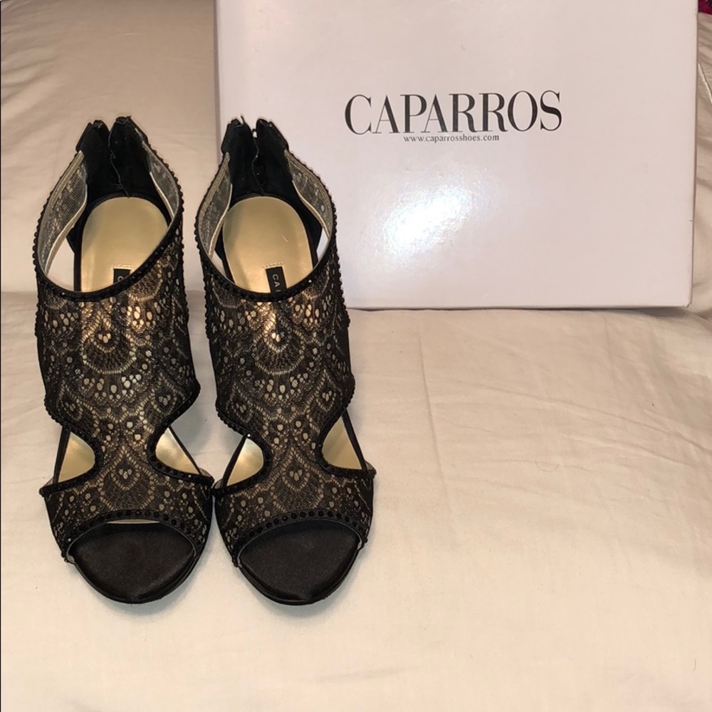 Black lace and sparkle heels